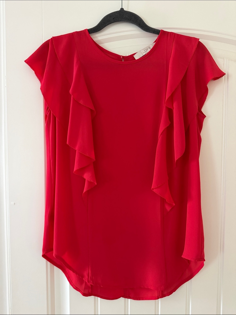 LOFT Bright Red Ruffle Sleeve Blouse